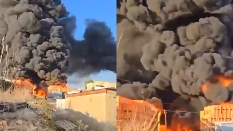 Las imágenes del fuego y el humo tras el impacto del cohete Foto: X