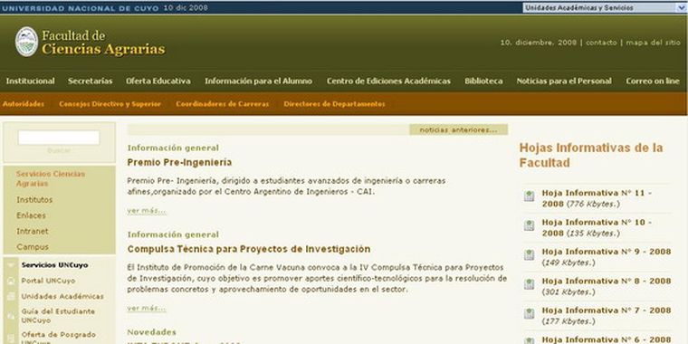 Sitio web de la Facultad de Ciencias Agrarias de la UNCuyo.