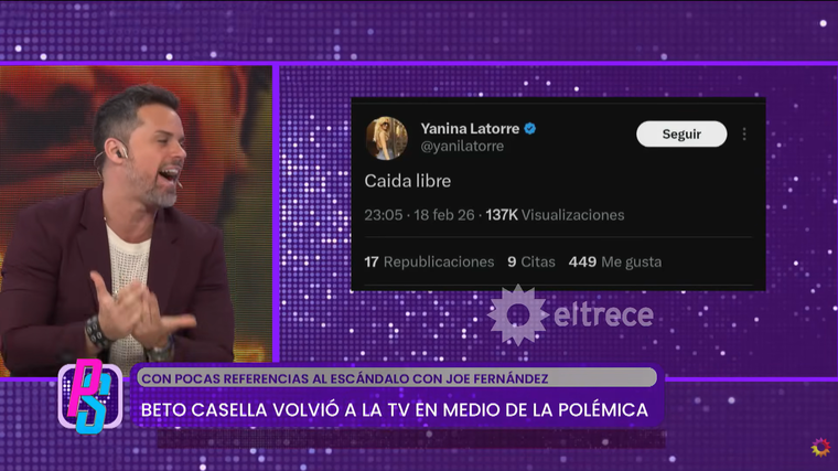 Yanina Latorre picante contra Beto Casella.&nbsp;