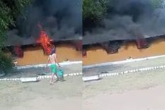 Así se incendiaba la iglesia evangelista donde murieron las dos nenas.