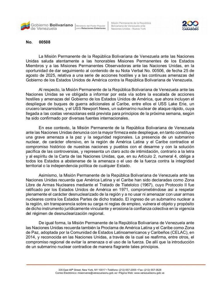 Caracas advierte sobre el arribo de un submarino nuclear estadounidense. Caracas advierte sobre el arribo de un submarino nuclear estadounidense.