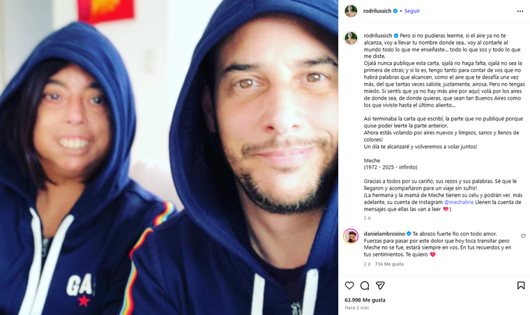 La dedicatoria de Rodrigo a Portillo. Créditos: Instagram La dedicatoria de Rodrigo a Portillo. Créditos: Instagram