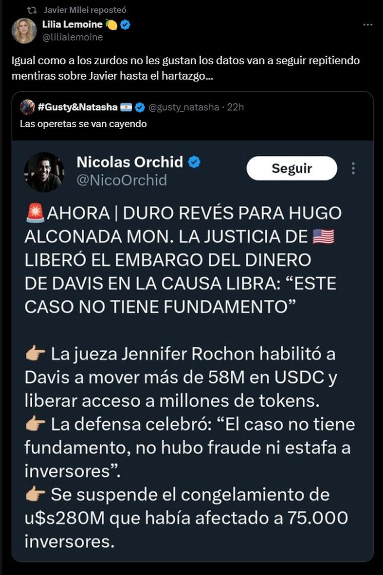 El posteo de Milei El posteo de Milei