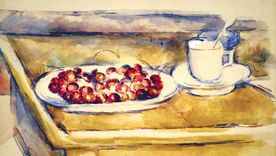 La obra "Naturaleza muerta con cerezas", de Cézanne, es especial porque fue pintada en acuarela, un medio que el artista solo utilizó al final de su vida. La obra "Naturaleza muerta con cerezas", de Cézanne, es especial porque fue pintada en acuarela, un medio que el artista solo utilizó al final de su vida.