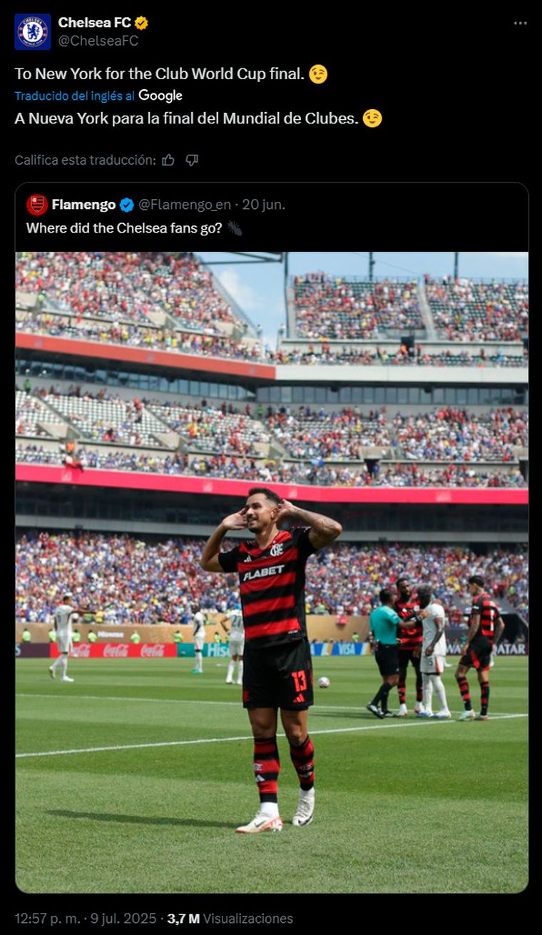 El Chelsea respondió las cargadas de Flamengo en redes. El Chelsea respondió las cargadas de Flamengo en redes.