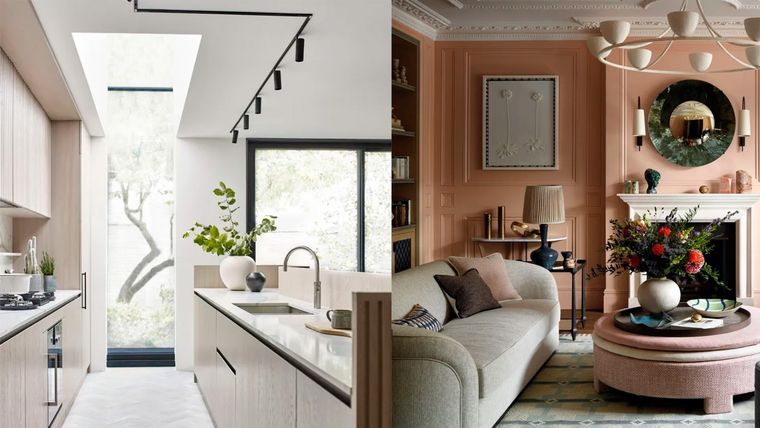 Iluminación por capas en la cocina (izq) y en el living o sala de estar (der). Foto: Gunter & Co con fotos de Mary Wadsworth y Mary Wadsworth