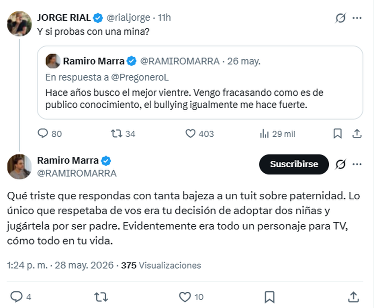 Jorge Rial cruzó a Ramiro Marra. Jorge Rial cruzó a Ramiro Marra.