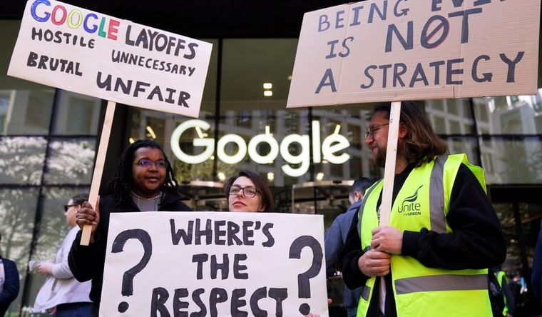 empleados Google Los empleados y la protesta, en Londres. Foto: Dpa.