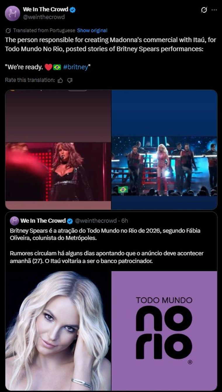 ¿Britney en Brasil? Créditos: Captura / X ¿Britney en Brasil? Créditos: Captura / X