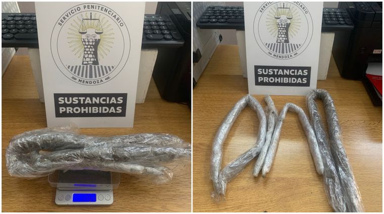 Los rollos de nailon con marihuana que hallaron ocultos en las cubiertas de la silla de ruedas.&nbsp;
