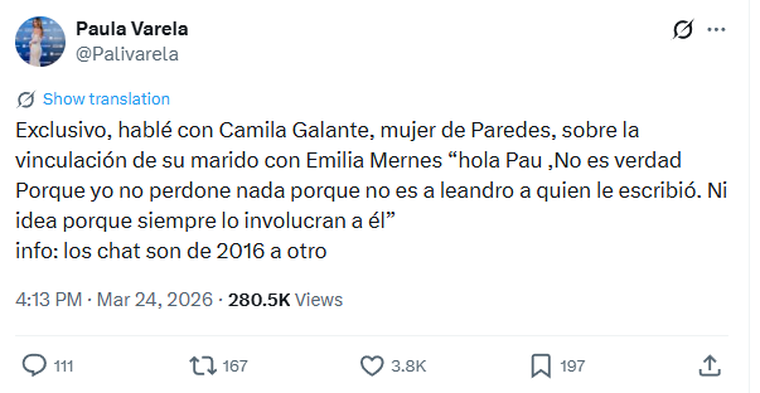 Camila Galante sobre Leandro Paredes. Camila Galante sobre Leandro Paredes.