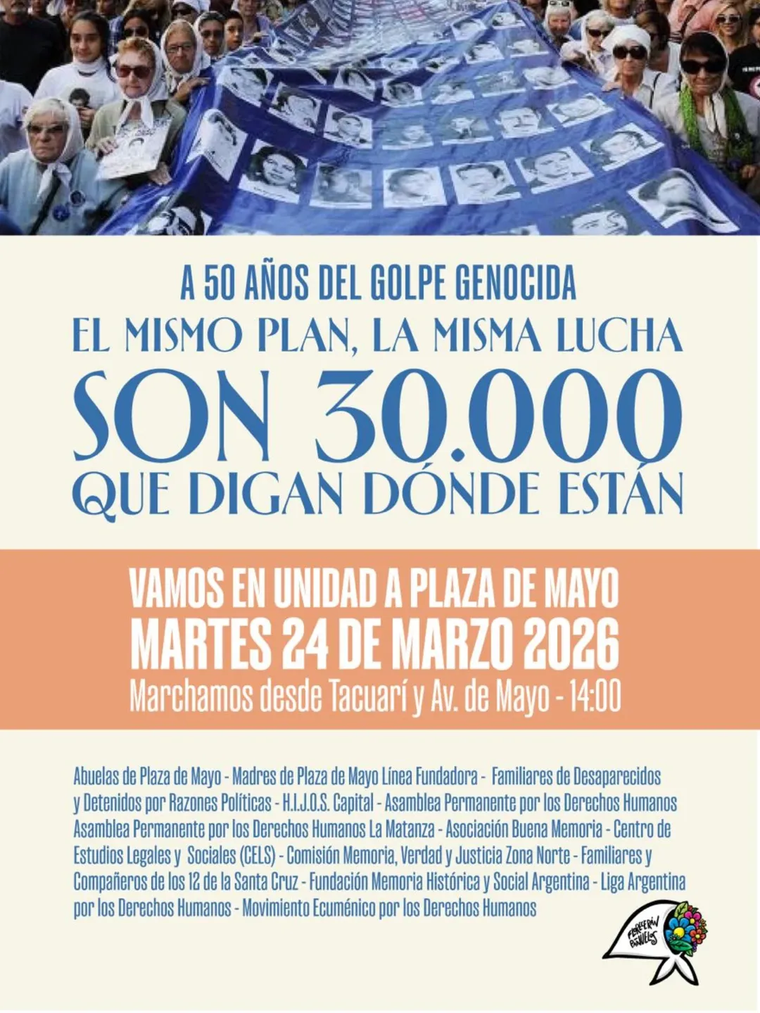 La convocatoria de Abuelas de Plaza de Mayo por los 50 años del golpe de Estado.