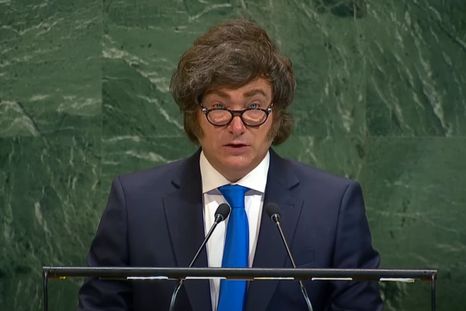 Javier Milei en su segunda exposición ante la Asamblea General de las Naciones Unidas. Javier Milei en su segunda exposición ante la Asamblea General de las Naciones Unidas.