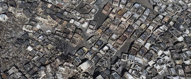 Así quedaron los autos quemados en San Agustín. Vista aérea Foto: MDZ