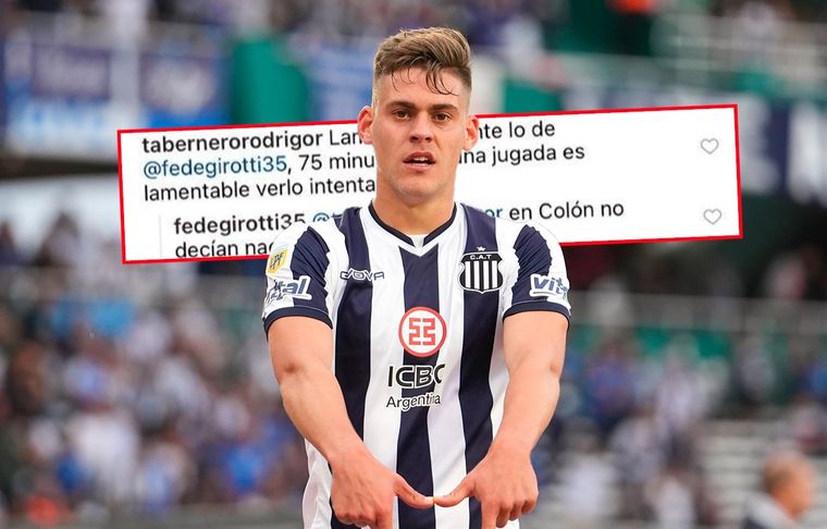 Girotti se cruzó con un hincha de Talleres en Instagram.