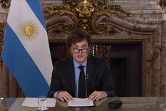 El presidente de la Nación durante la transmisión de la cadena nacional Foto: Captura de pantalla.