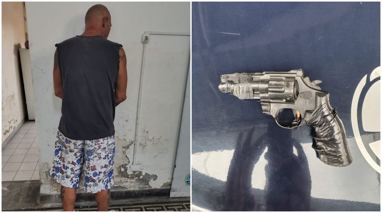 El sospechoso y el arma de fuego que portaba en Maipú.