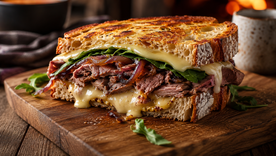 Preparaciones simples como este sándwich encuentran un lugar ideal en las noches mendocinas. (Imagen generada con IA) Preparaciones simples como este sándwich encuentran un lugar ideal en las noches mendocinas. (Imagen generada con IA)