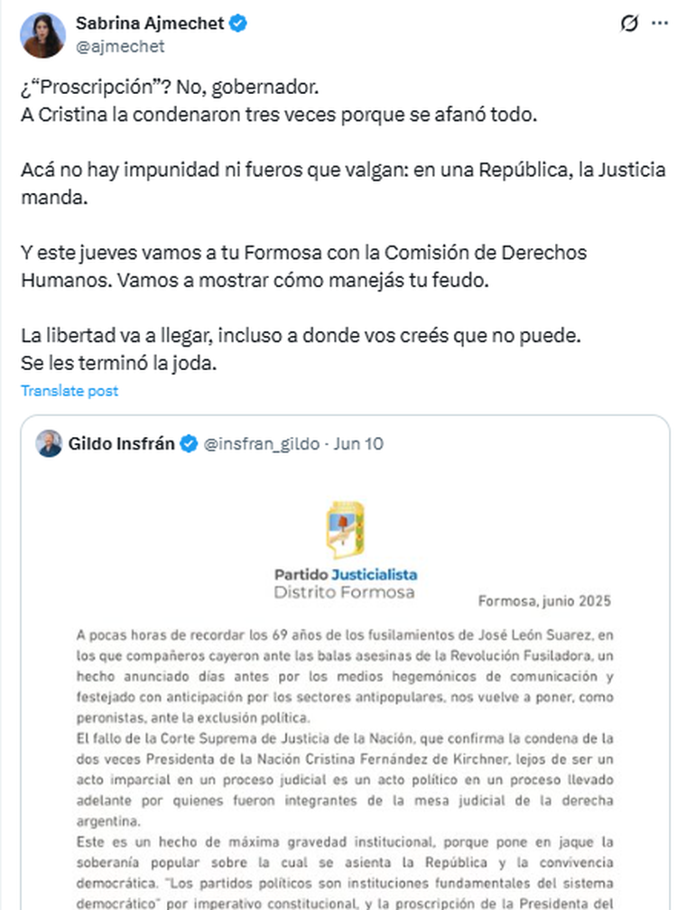 Ajmechet cruzó a Insfrán. Ajmechet cruzó a Insfrán.