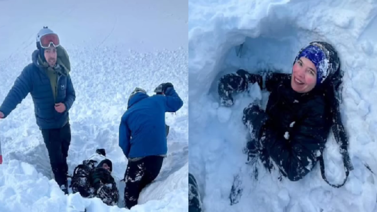 Se hizo viral el video donde se puede ver a la pareja siendo rescatada por un grupo de snowboarders. 