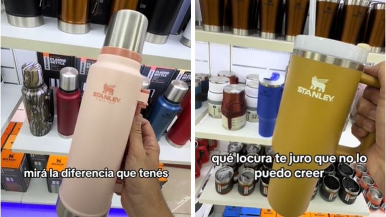 Mostró la diferencia entre los termos Stanley en Argentina y Ciudad del Este Foto: Captura del video de TikTok