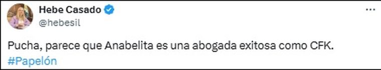 Hebe Casado y un mensaje para Anabel Fernández Sagasti Hebe Casado y un mensaje para Anabel Fernández Sagasti