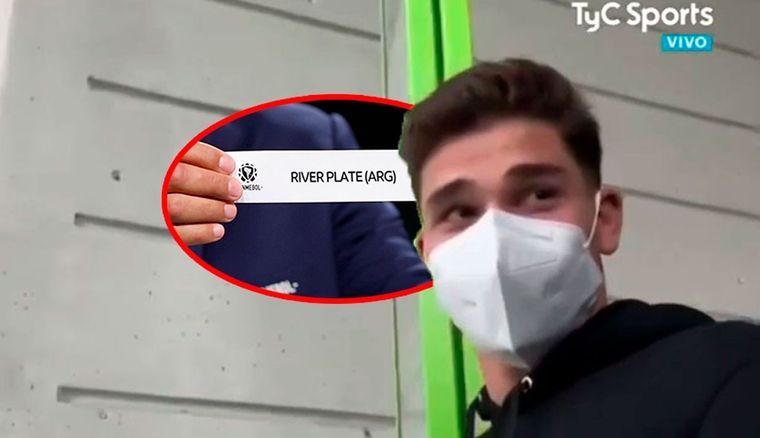 La reacción de Álvarez al enterarse de que River enfrentará a Vélez en la Copa Libertadores. Foto: TyC Sports