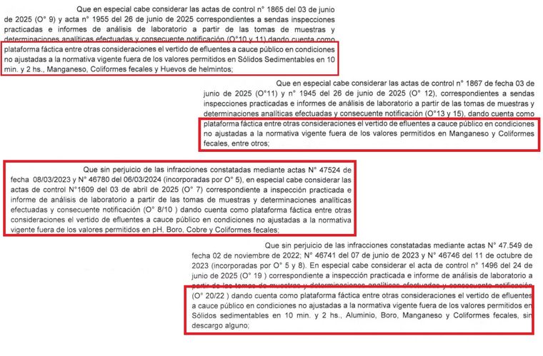 Algunos de los registros de la contaminación que aportan las industrias al Pescara. Algunos de los registros de la contaminación que aportan las industrias al Pescara.