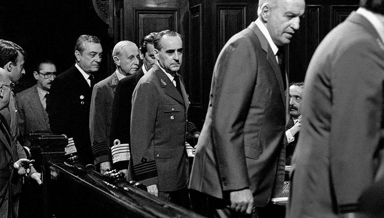 Juicio a las juntas El ingreso de los imputados antes de la sentencia Foto: NA