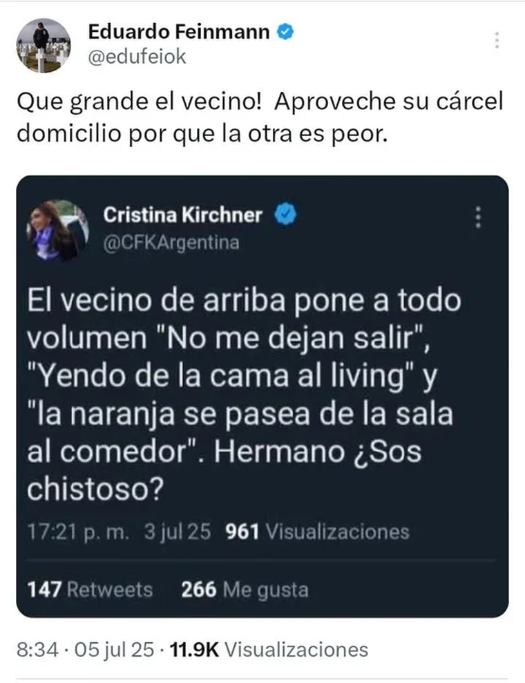 El posteo de Eduardo Feinmann que es tendencia en las redes sociales. El posteo de Eduardo Feinmann que es tendencia en las redes sociales.