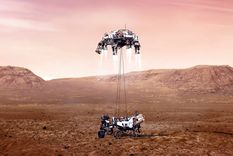 Ilustración del aterrizaje del róver Perseverance en Marte. Foto: MBRSC / AP