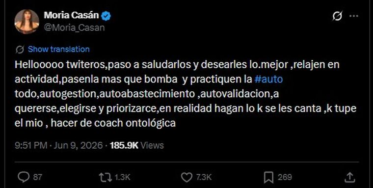 Moria Casán en X. Moria Casán en X.