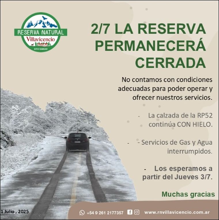 La Reserva Villavicencio permanecerá cerrada este miércoles La Reserva Villavicencio permanecerá cerrada este miércoles