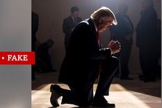 El expresidente de EE.UU. Donald Trump publicó esta imagen de sí mismo generada por inteligencia artifical, pero una mirada más cercana muestra que le faltan dedos. Foto: TRUTH SOCIAL