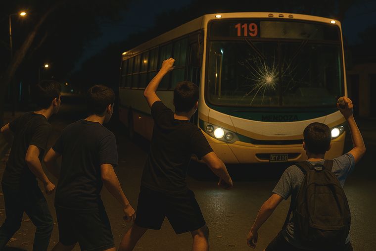 Cuatro menores cayeron por el ataque a colectivos. (Imagen generada por inteligencia artificial)