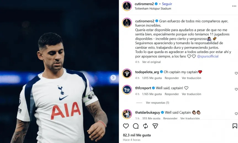 El picante posteo del Cuti Romero contra la dirigencia del Tottenham. El picante posteo del Cuti Romero contra la dirigencia del Tottenham.