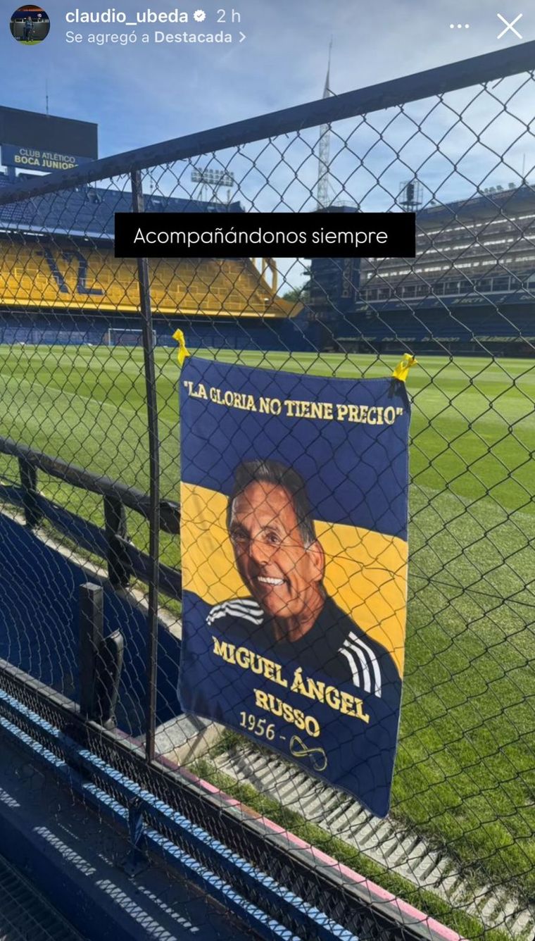 El mensaje de Claudio Ubeda para recordar a Miguel Ángel Russo, con la Bombonera de fondo. El mensaje de Claudio Ubeda para recordar a Miguel Ángel Russo, con la Bombonera de fondo.