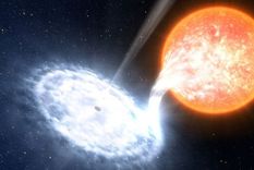 Foto: ESO / L. CALÇADA. El hallazgo surge de una binaria de rayos X: una estrella de neutrones o un agujero negro que extrae gas de una estrella compañera.