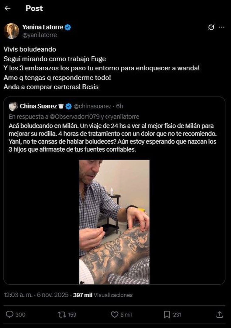 La categórica respuesta de Yanina Latorre. La categórica respuesta de Yanina Latorre.