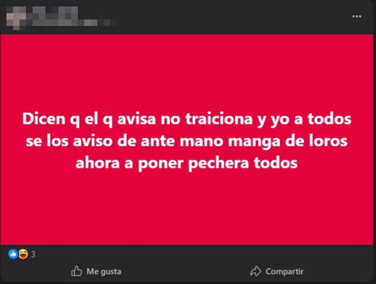 La publicación hecha por la mujer imputada del asesinato de Joaquín Isaías Morales Contreras. La publicación hecha por la mujer imputada del asesinato de Joaquín Isaías Morales Contreras.