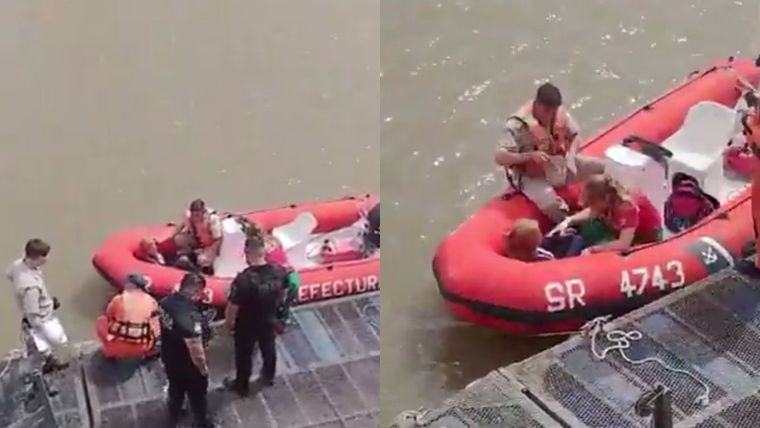 El rescate de la mujer que se tiró en Puerto Madero.