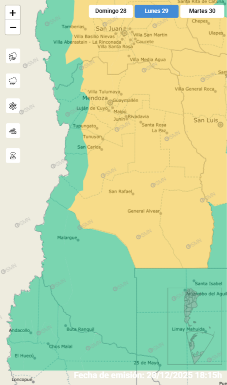 Rige alerta por lluvias y granizo en toda la provincia de Mendoza. Rige alerta por lluvias y granizo en toda la provincia de Mendoza.