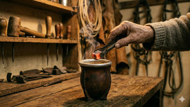 Colocar una brasa en el mate ayuda a eliminar la humedad acumulada. Foto: Gemini IA Colocar una brasa en el mate ayuda a eliminar la humedad acumulada. Foto: Gemini IA