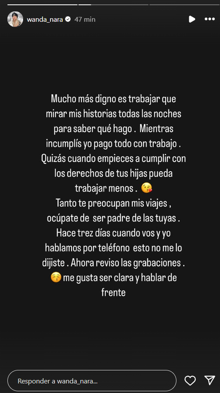 El picante escrito de Wanda Nara. Foto: captura de pantalla Instagram/ @wanda_nara. El picante escrito de Wanda Nara. Foto: captura de pantalla Instagram/ @wanda_nara. 