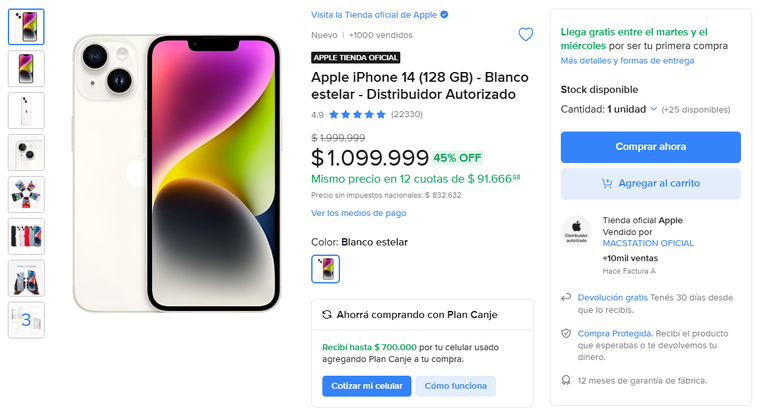 El iPhone publicado en Mercado Libre. El iPhone publicado en Mercado Libre.