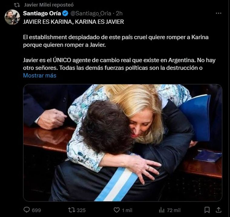El posteo que Milei le dio RT