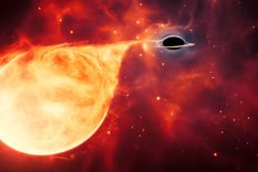 Una impresión artística de una estrella despedazada por un agujero negro rodeada por un disco de acreción.