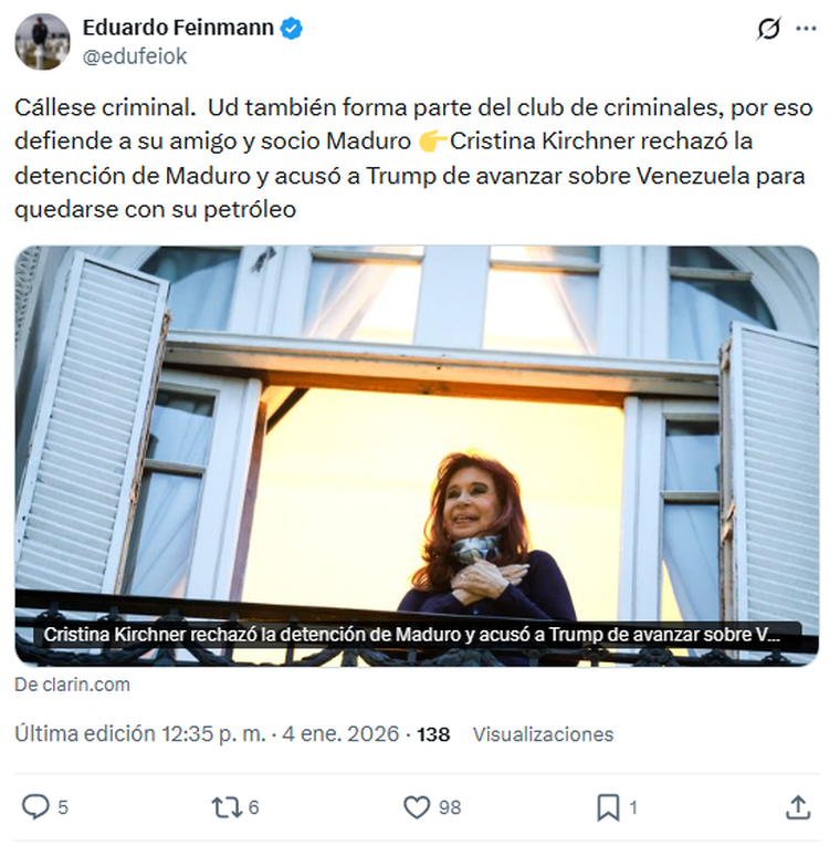 Eduardo Feinmann contra Cristina Fern&aacute;ndez de Kirchner.&nbsp;