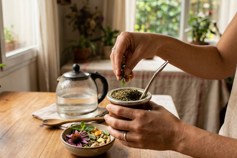 Tomar mate con hierbas. Tomar mate con hierbas.