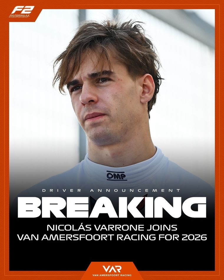 Nicolás Varrone correrá en la Fórmula 2 2026. Nicolás Varrone correrá en la Fórmula 2 2026.